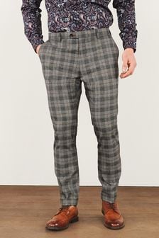 Grey Skinny Fit Trimmed Check Suit: Trousers (361981) | 64 €