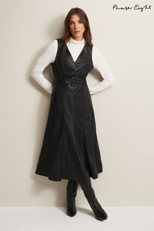 Phase Eight Khloe Faux Leather Midi Black Dress (362632) | €79