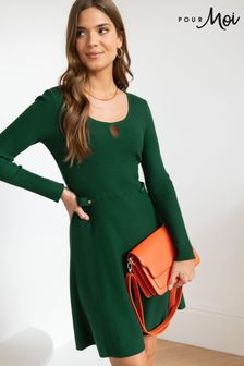 Pour Moi Green Helen Knit Skater Skirt Dress with LENZING™ ECOVERO™ Viscose (362783) | AED272