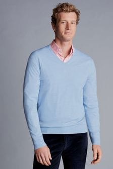 Charles Tyrwhitt Blue Pure Merino V-Neck Jumper (363048) | $137