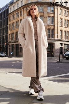 Blanc d'hiver - Manteau long en peau lainée effet pelucheux (363625) | €118