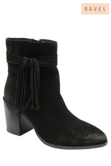 Ravel Black Suede Leather Block Heel Ankle Boots (363849) | €46