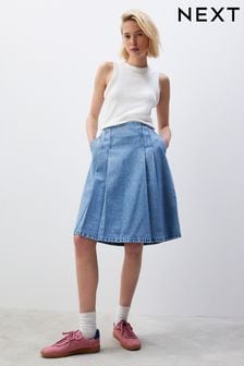 Mid length denim skirts grey cheap