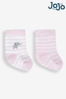 JoJo Maman Bébé Pink Elephant 2-Pack Baby Socks (364217) | €9