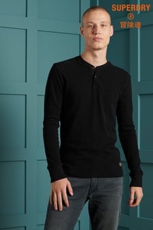 חולצת Henley ארוכה של Superdry בשחור עם טקסטורה (364332) | ‏140 ₪