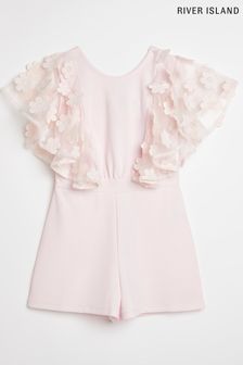 River Island Pink Girls Lace Sleeve Playsuit (364573) | €14