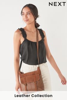 Tan Brown Leather Cross-Body Messenger Bag (364600) | $46
