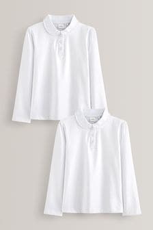 Alb - Set de 2 bluze din jerseu de bumbac elastic cu mânecă lungă pentru școală (3-14ani) (364877) | 83 LEI - 157 LEI