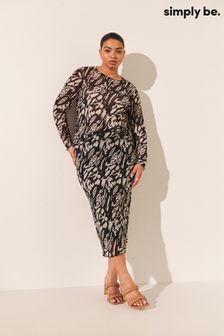 Simply Be Black Animal Print Unlined Mesh Overlock Top (365361) | €10