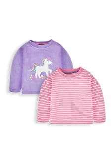 JoJo Maman Bébé Lilac Purple Unicorn 2-Pack Unicorn Appliqué & Stripe Baby Tops (365369) | €15.50