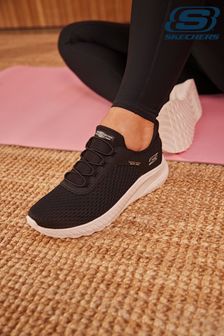 Skechers Black White Womens Bobs Squad Chaos Slip In Trainers (365597) | $136