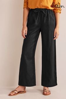 Черный - Свободные льняные брюки с эластичным поясом Boden (365792) | €63