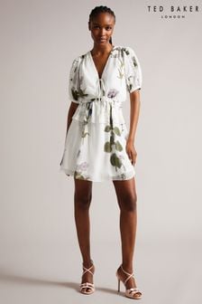 Ted Baker Jaliyaa  V-Neck Waisted Mini White Dress (365944) | kr3 200