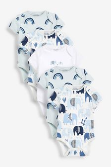 Bleu à motifs éléphant - Lot de 5 bodies manches courtes pour bébé (0 mois - 3 ans) (366094) | €16 - €18