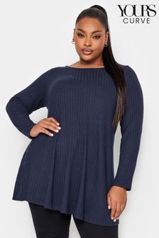 Yours Curve Blue Ribbed Swing Top (366159) | LEI 131