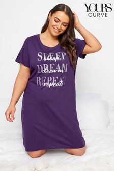 Yours Curve Purple Sleep Dream Repeat Dipped Back Nightdress (366205) | Kč755
