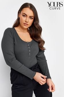 Yours Curve Grey Popper Ribbed Long Sleeve Top (366233) | 1,087 UAH