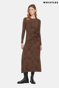 Whistles Coffee Bean Tie Brown Jersey Dress (366362) | kr2 180