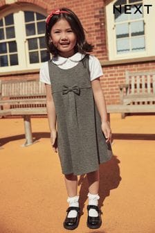 Jersey Stretch Bow School Pinafore (3-14yrs)