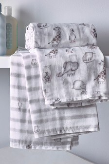 2 Pack Baby Animals Kids Organic Cotton Muslin Comfort Blankets (367006) | OMR8