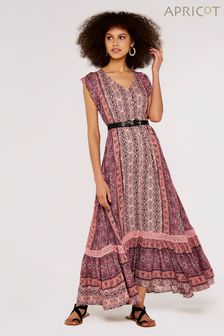 Apricot Pink Folk Paisley Crochet Maxi Dress (367042) | R1,078