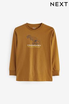 Tan Brown Dino Long Sleeve Graphic T-Shirt (3-14yrs) (367259) | €7 - €11