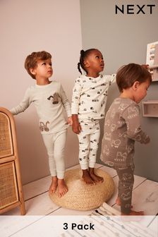 Neutral Digger Long Sleeve 3 Pack Pyjamas Set (9mths-6yrs) (367262) | OMR13 - OMR15