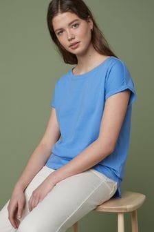 Blue Pale Round Neck Cap Sleeve T-Shirt (368914) | AED30