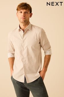 Бежево-коричневый с геометрическим узор - Обычный крой - Рубашка из легкой в уходе ткани с принтом (369313) | €32