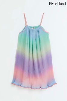 River Island Pink Girls Pleated Ombre Sheer Dress (369360) | 127 SAR