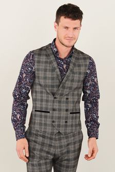 Grey Trimmed Check Suit: Waistcoat (369397) | OMR22