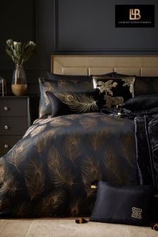 Laurence Llewelyn-Bowen Black/Gold Dandy Metallic Feather Jacquard Duvet Cover and Pillowcase Set (369539) | ￥7,930 - ￥12,330