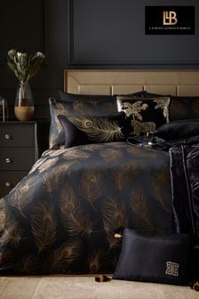 Laurence Llewelyn-Bowen Black/Gold Dandy Metallic Feather Jacquard Duvet Cover and Pillowcase Set (369539) | 287 SAR - 446 SAR