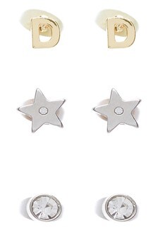 Lot de trois clous d'oreilles étoiles avec initiale