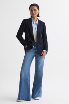 Reiss Navy Larsson Petite Double Breasted Twill Blazer (369829) | $412