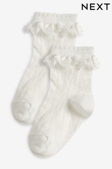 Blanco - Pack de 2 pares de calcetines tobilleros con volante de encaje con alto contenido en algodón (370200) | 5 € - 6 €