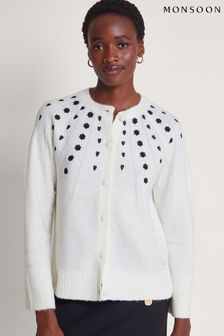 Monsoon White Embroidered Elle Cardigan (370408) | ₪ 377
