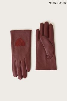 Monsoon Red Leather Heart Gloves (370594) | $66