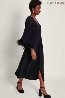 Monsoon Black Feather Pip Maxi Dress (370730) | 470 QAR