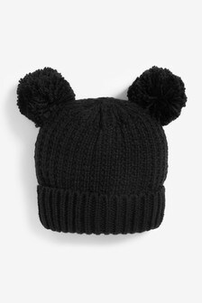Black Double Pom Pom Beanie Hat (3mths-6yrs) (371106) | ₪ 23 - ₪ 27