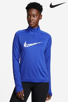 Синий - Nike топ с короткой молнией и логотипом Dri-fit (371792) | €26
