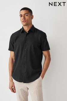 Black Textured Linen Blend Shirt (372056) | $51