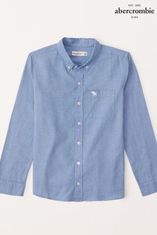 Синяя рубашка из саржи с длинными рукавами Abercrombie & Fitch (372341) | €52