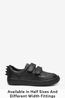 Black Standard Fit (F) School Leather Strap Touch Fastening Dinosaur Spike Shoes (372886) | €13.50 - €15.50