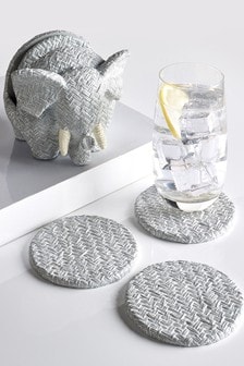 Set of 4 Grey Elephant Coasters In Holder (373028) | $32