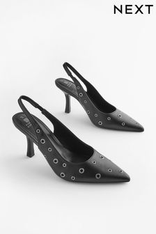 Black Forever Comfort® Eyelet Point Toe Slingback Heels (373555) | €27