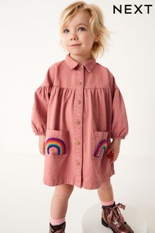 Розовый с разноцветным карманом - Хлопковое платье-рубашка  (3 мес.-8 лет) (373935) | €14 - €17