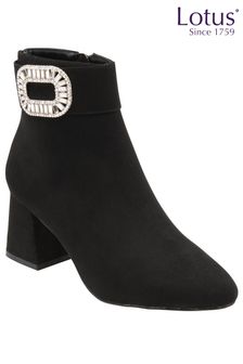 Lotus Black Microfibre Block Heel Ankle Boots (374006) | $176