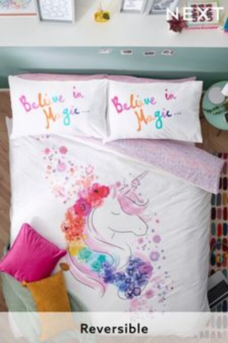 White Kids Floral Unicorn Duvet And Pillowcase Set (374555) | $30 - $45
