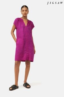 Jigsaw Pink Linen Smocked T-Shirt Dress (374586) | $286